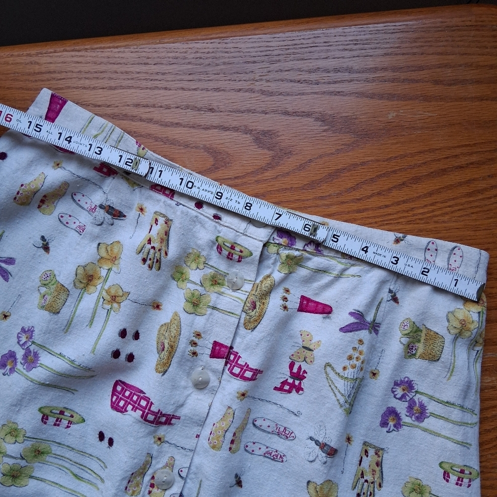 Vintage Skirt Printed Gardening Theme Linen blend Summer Retro - Picture 13 of 15
